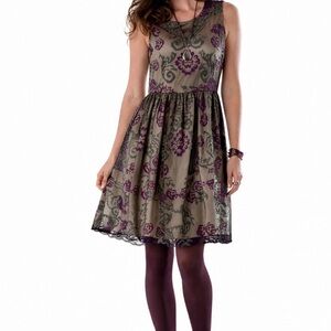 Sundance In Love Embroidered Mesh‎ Floral Dress Purple Taupe Size 2 Party